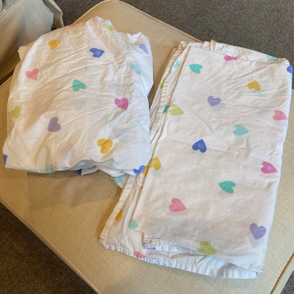 Pottery Barn Teen Pastel Hearts Flat & Fitted Sheets Organic Cotton Full